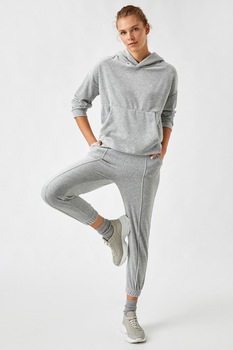 KOTON, Pantaloni sport cu talie elastica, Gri melange, XL KOTON, Pantaloni sport cu talie elastica, Gri melange, XL