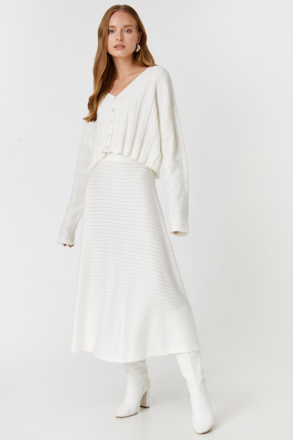 KOTON, Fusta evazata cu talie inalta, Alb