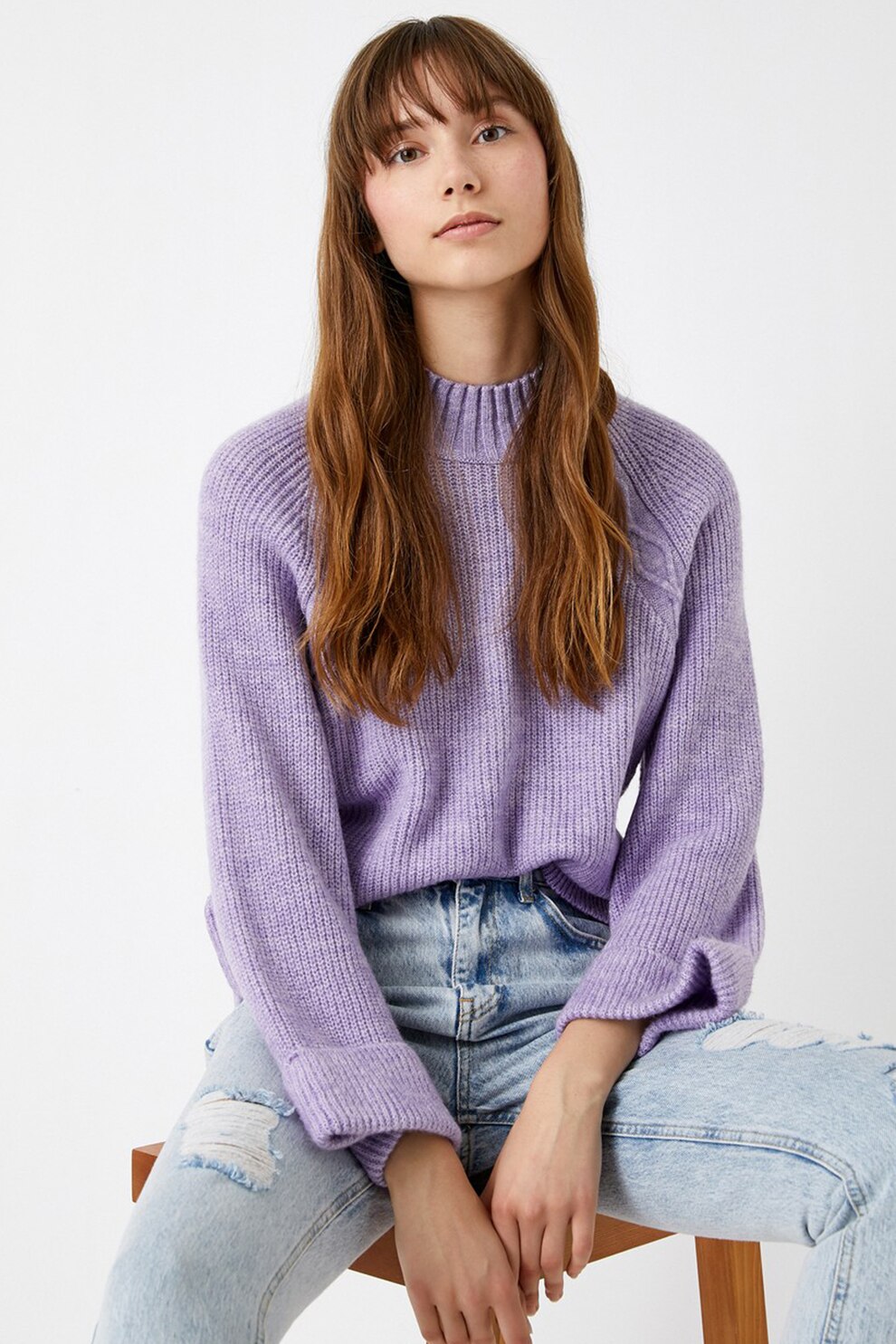 KOTON, Pulover din tricot cu maneci raglan ample, Lila