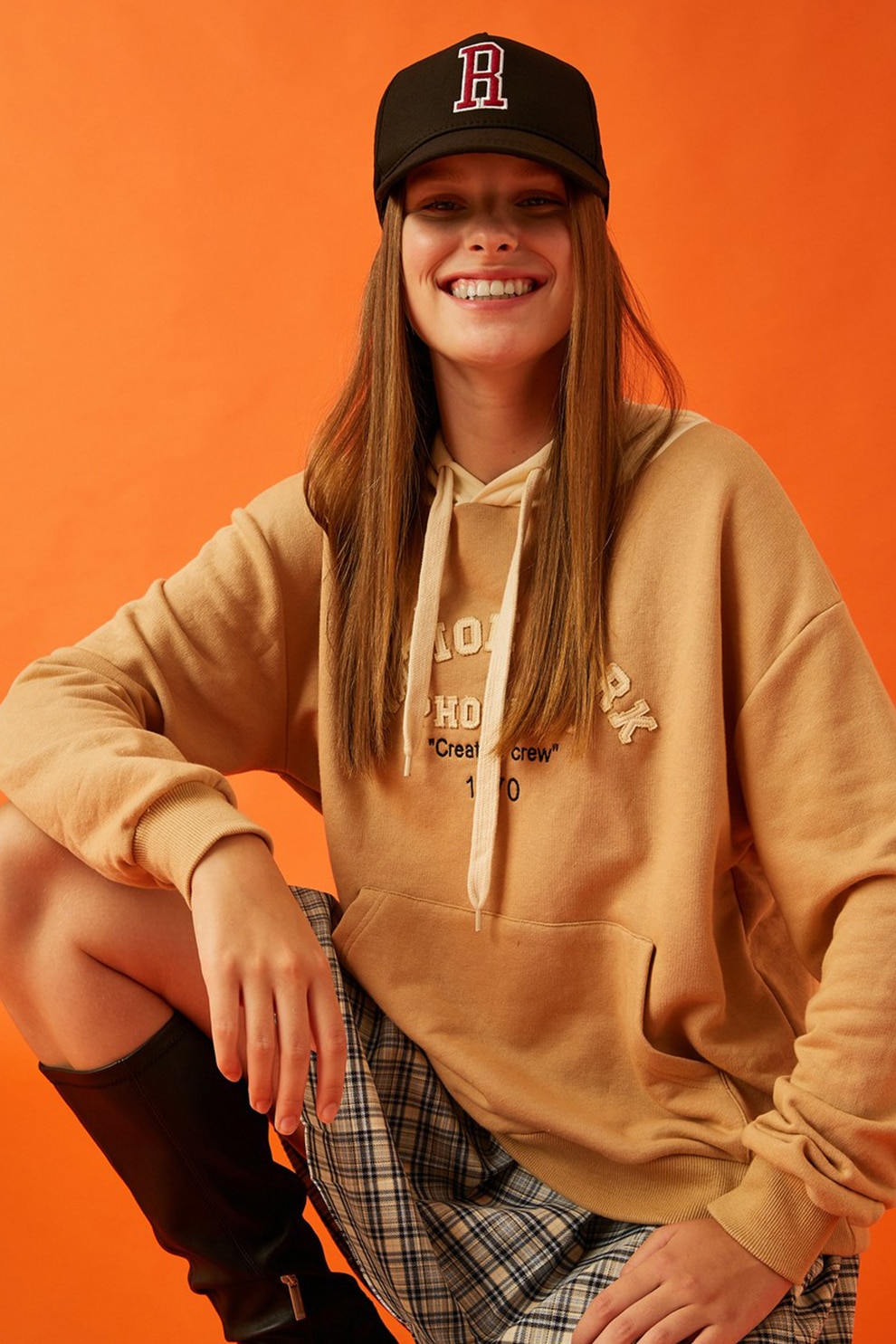 KOTON, Hanorac cu text brodat, Galben mustar