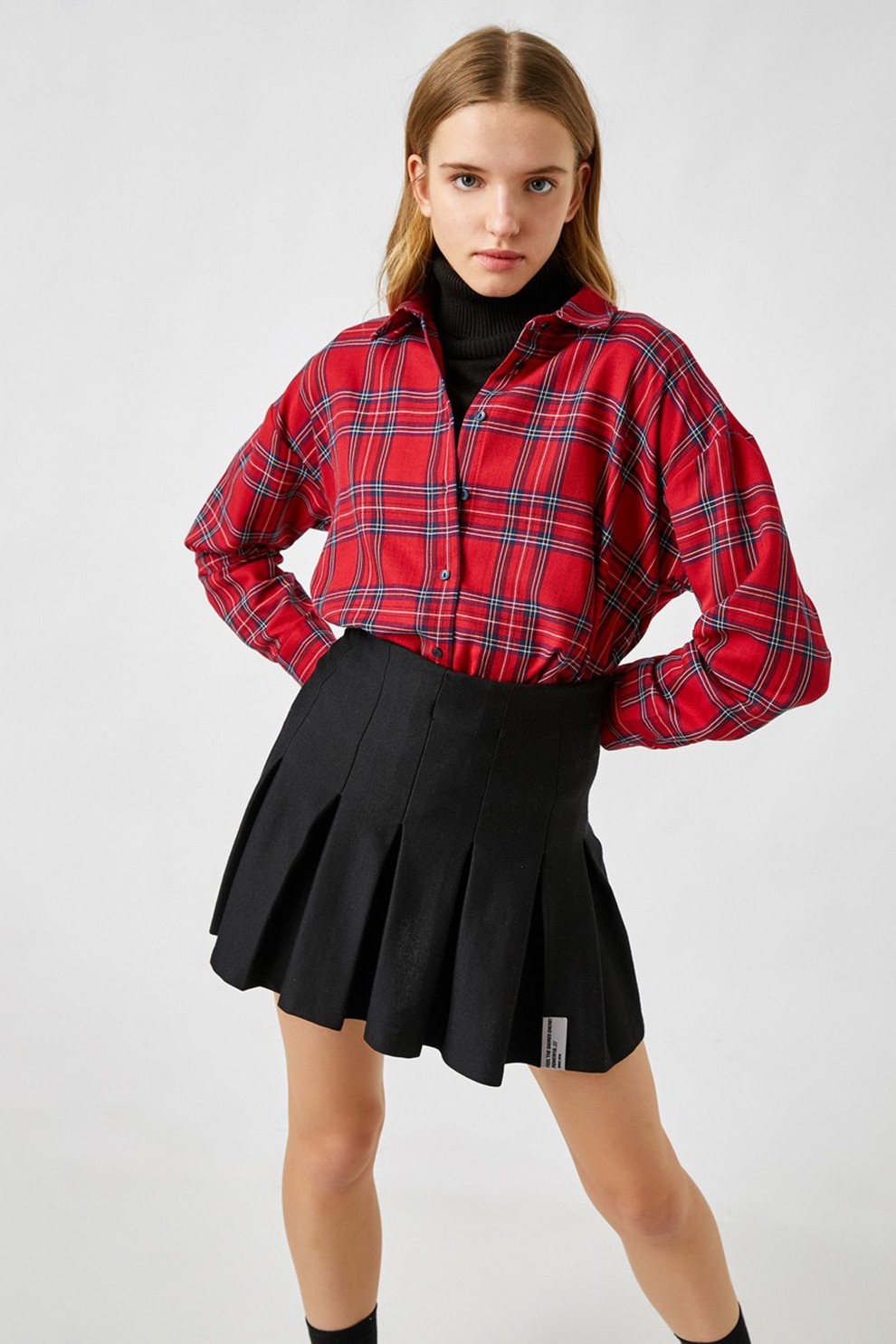 KOTON, Camasa scurta cu model tartan, Rosu inchis/Alb/Bleumarin