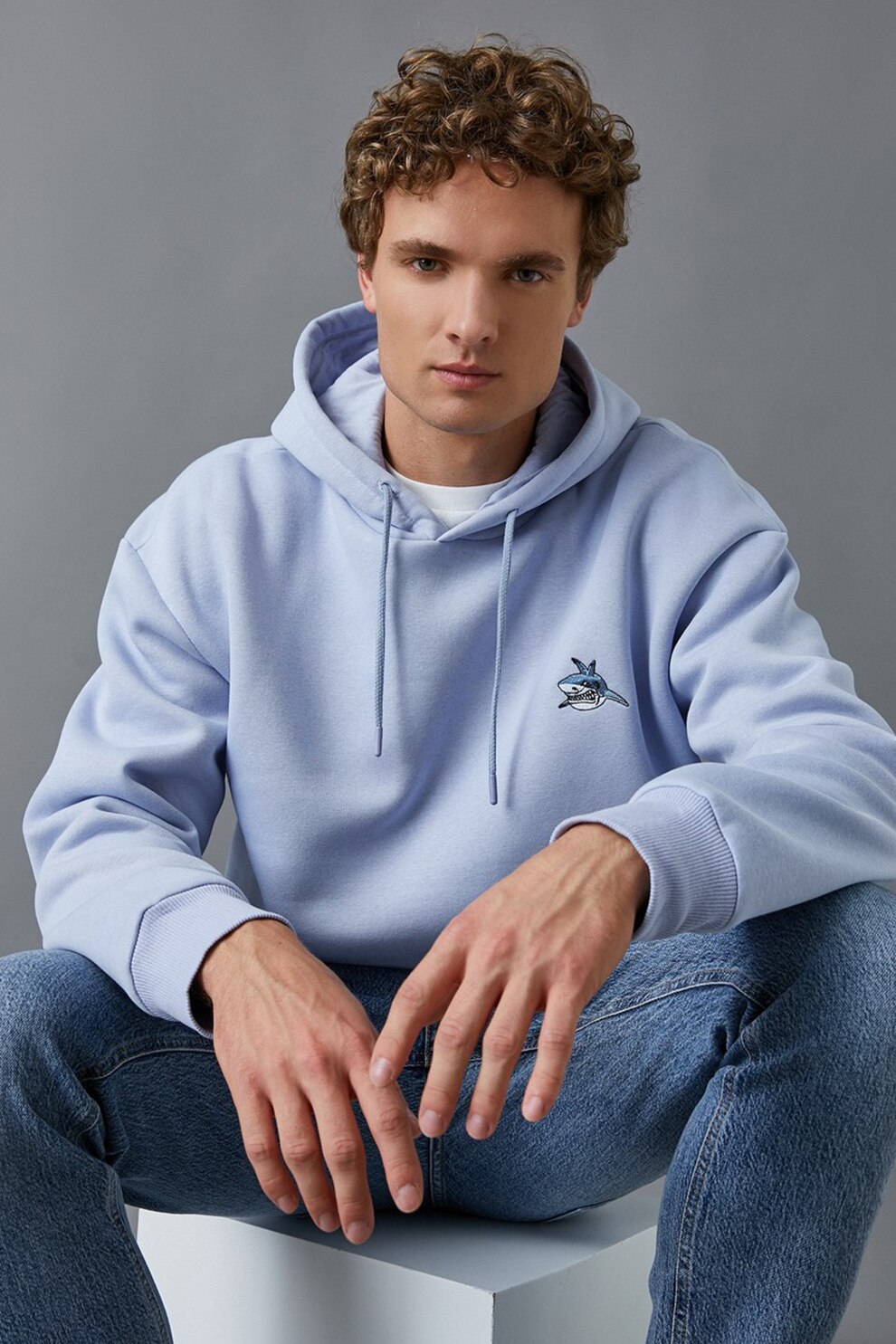 KOTON, Hanorac cu snur si maneci cazute, Albastru lavanda, M