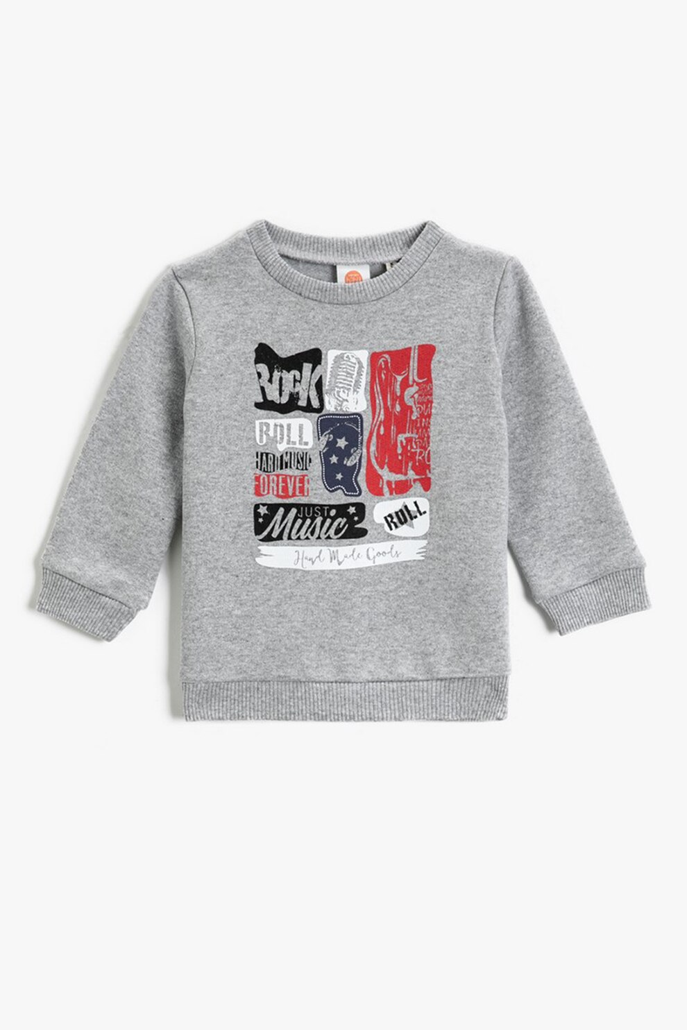 KOTON, Bluza sport cu decolteu la baza gatului si imprimeu, Gri melange/Rosu/Alb