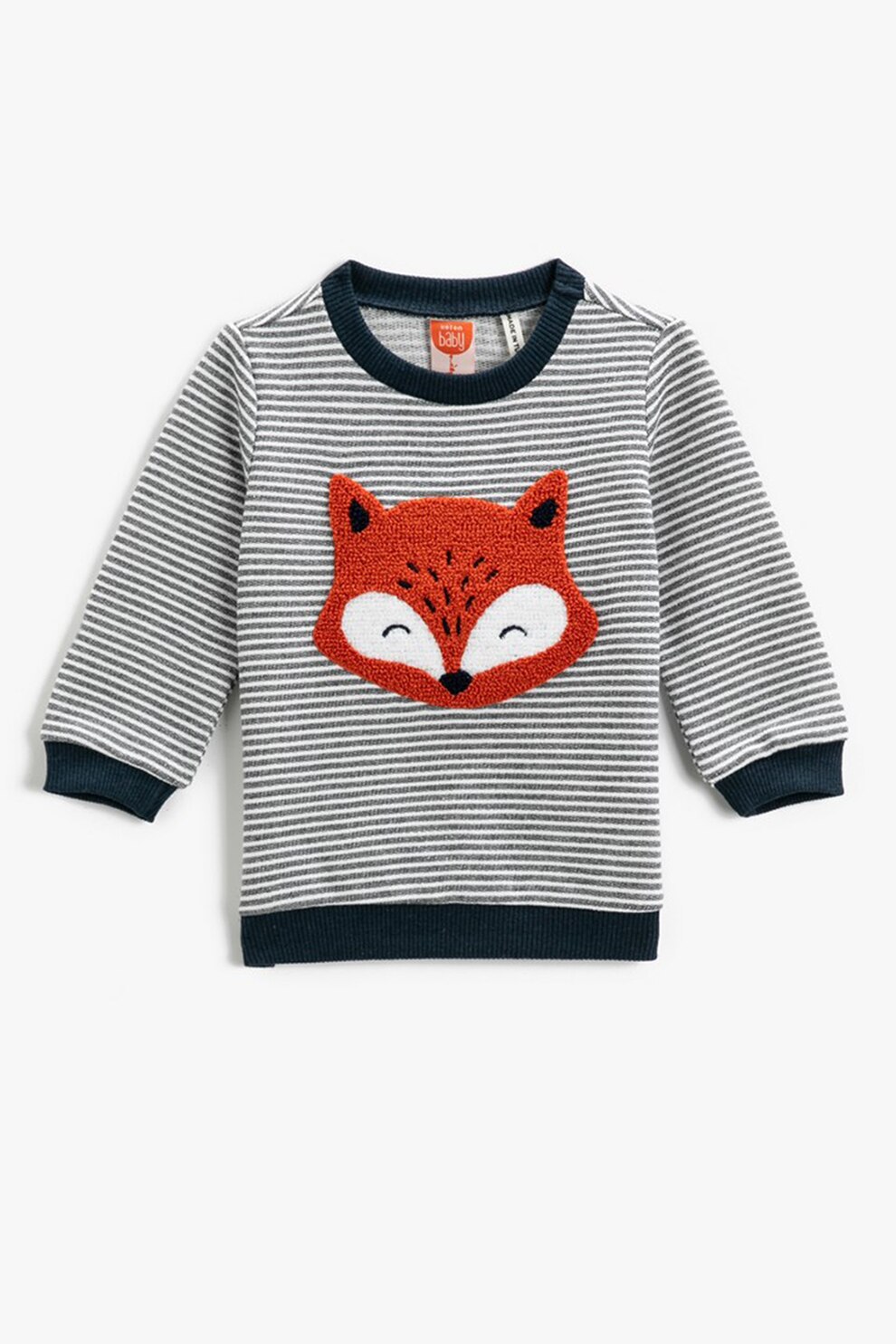 KOTON, Pulover in dungi cu aplicatie vulpe, Alb/Gri melangi inchis/Oranj