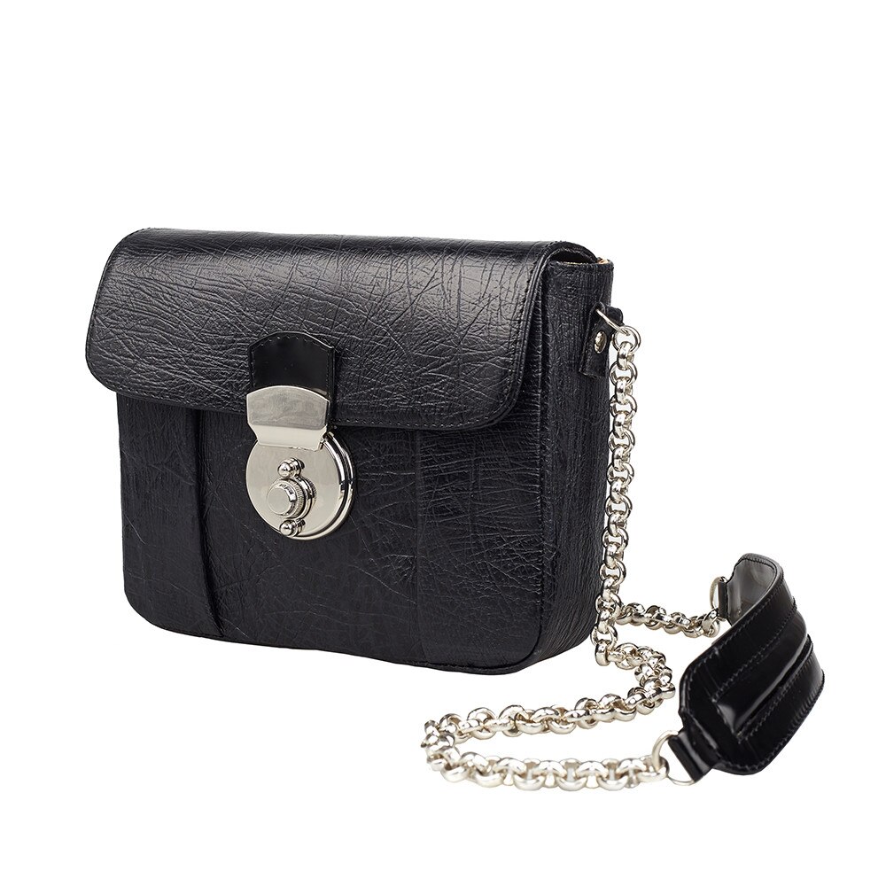 Geanta umar din piele naturala neagra crossbody, MURA GURA, Black Chain
