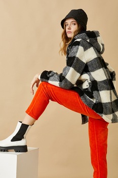KOTON, Geaca in carouri din blana shearling sintetica, Negru/Alb, L KOTON, Geaca in carouri din blana shearling sintetica, Negru/Alb, L