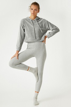 KOTON, Colanti tricotati de pijama cu striatii, Gri deschis melange KOTON, Colanti tricotati de pijama cu striatii, Gri deschis melange