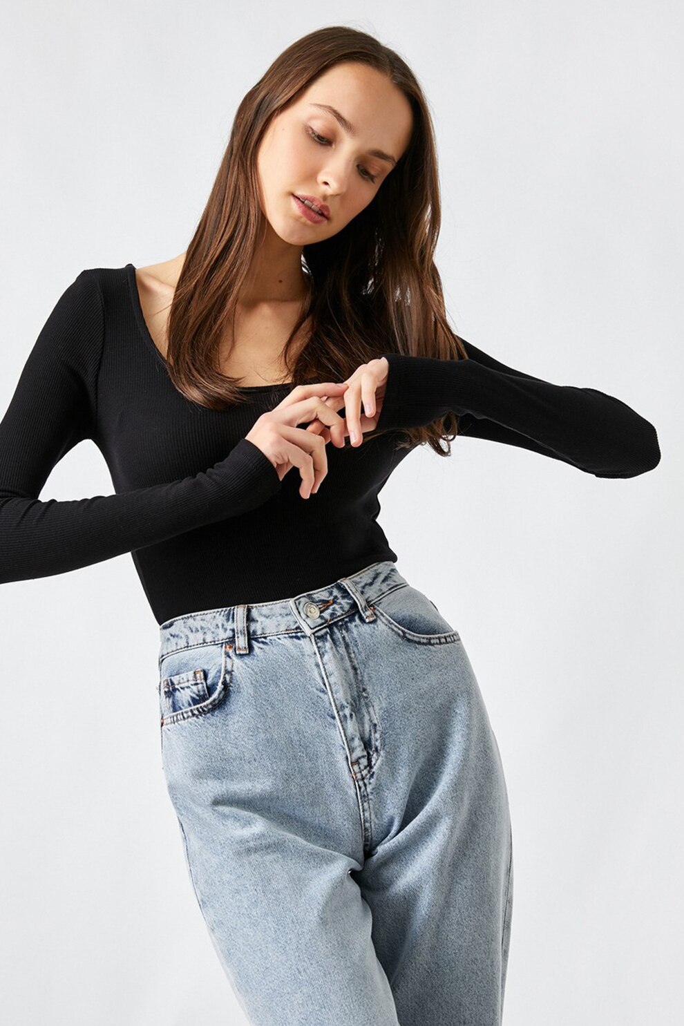 KOTON, Bluza cu decolteu adanc, Negru, L