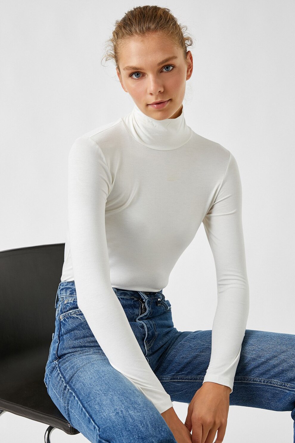 KOTON, Bluza cu guler inalt, Alb