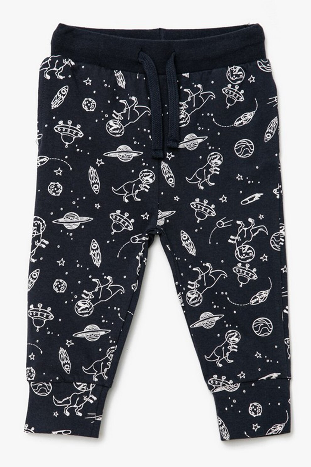 KOTON, Pantaloni sport de bumbac cu imprimeu, bleumarin inchis, alb