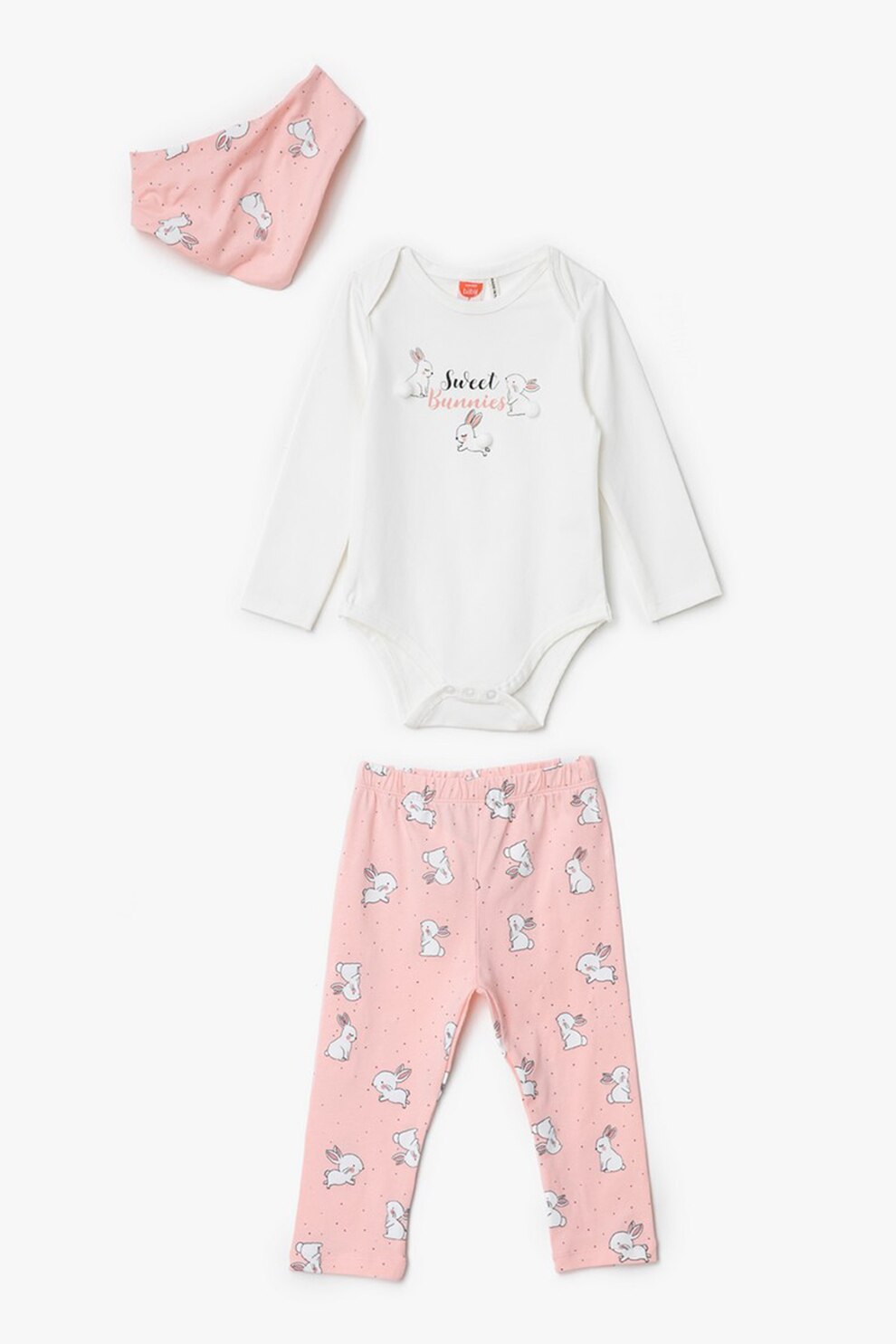 KOTON, Set de body, pantaloni si bandana, Alb/Roz
