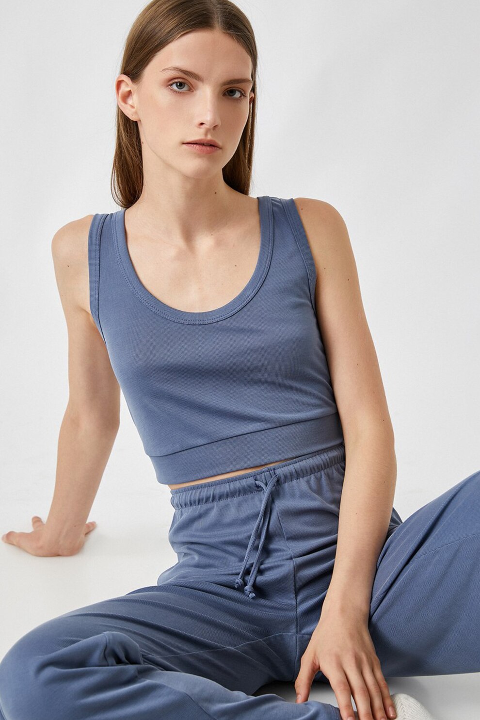 KOTON, Top crop din amestec de modal, Albastru prafuit