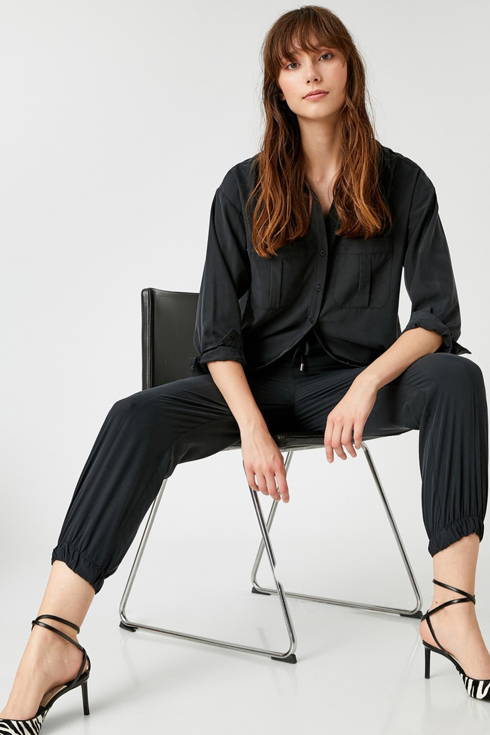 KOTON, Pantaloni cu snur in talie, Negru