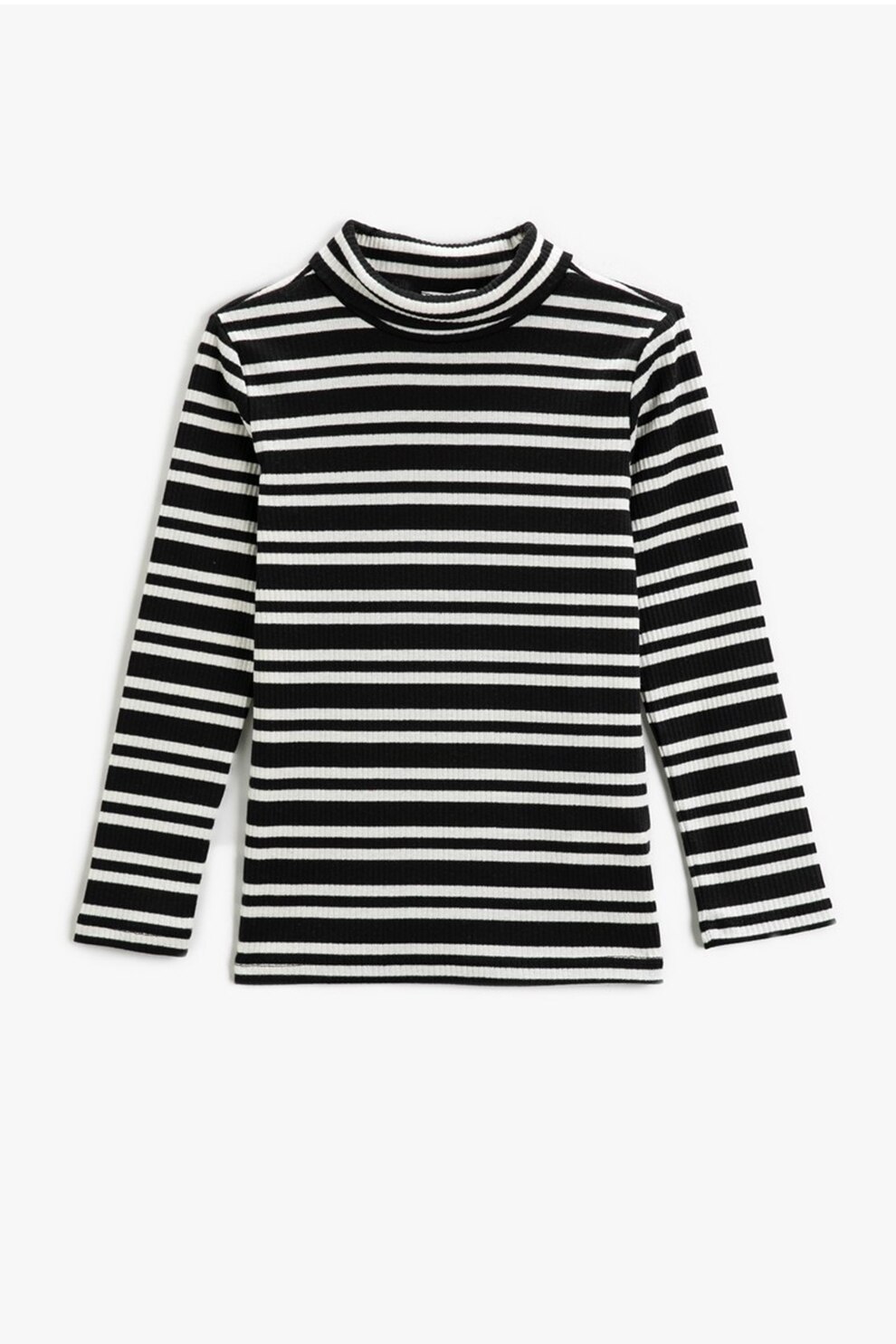 KOTON, Bluza in dungi cu guler inalt, Negru/Alb