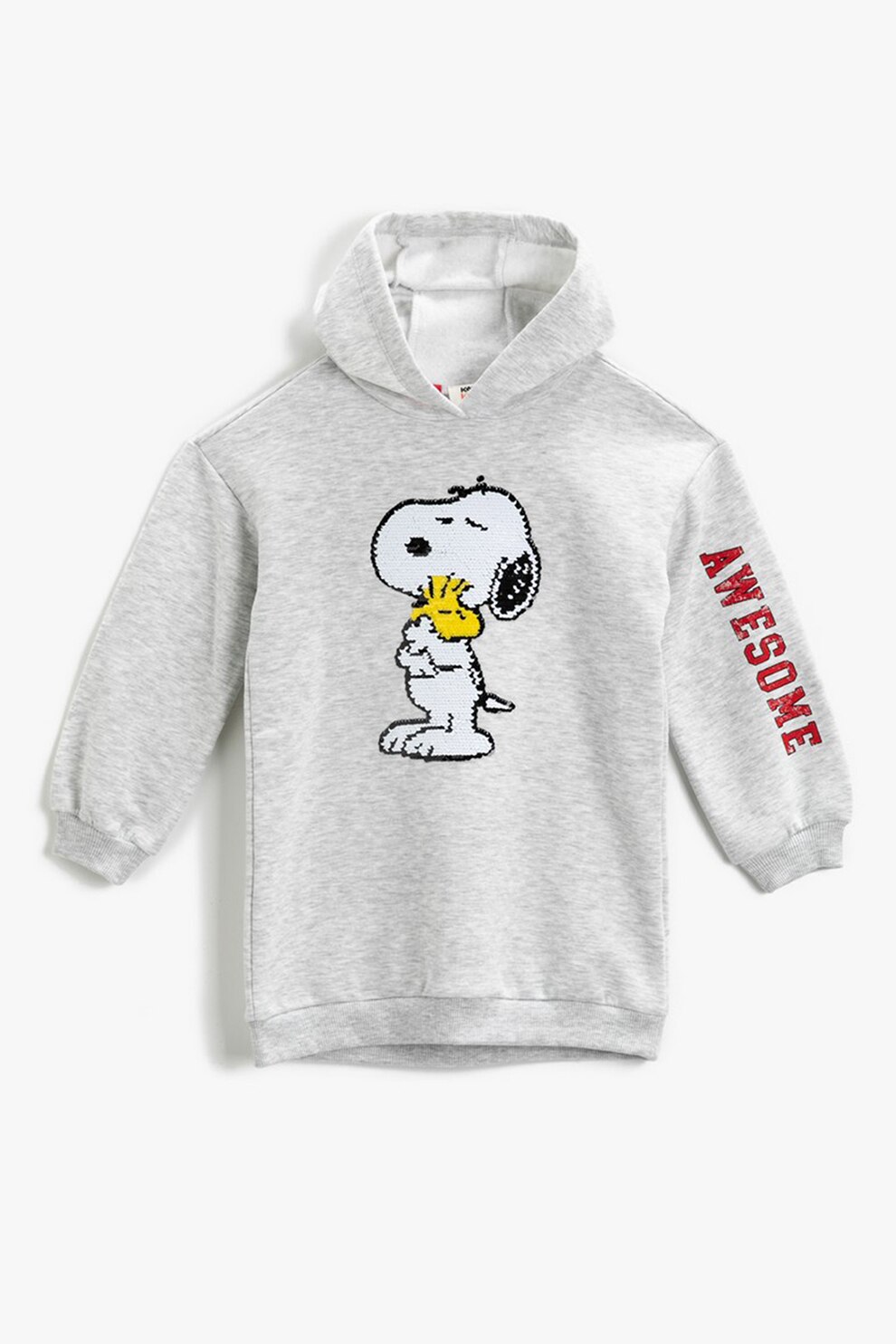 KOTON, Rochie cu gluga si imprimeu Snoopy, Gri deschis melange/Alb