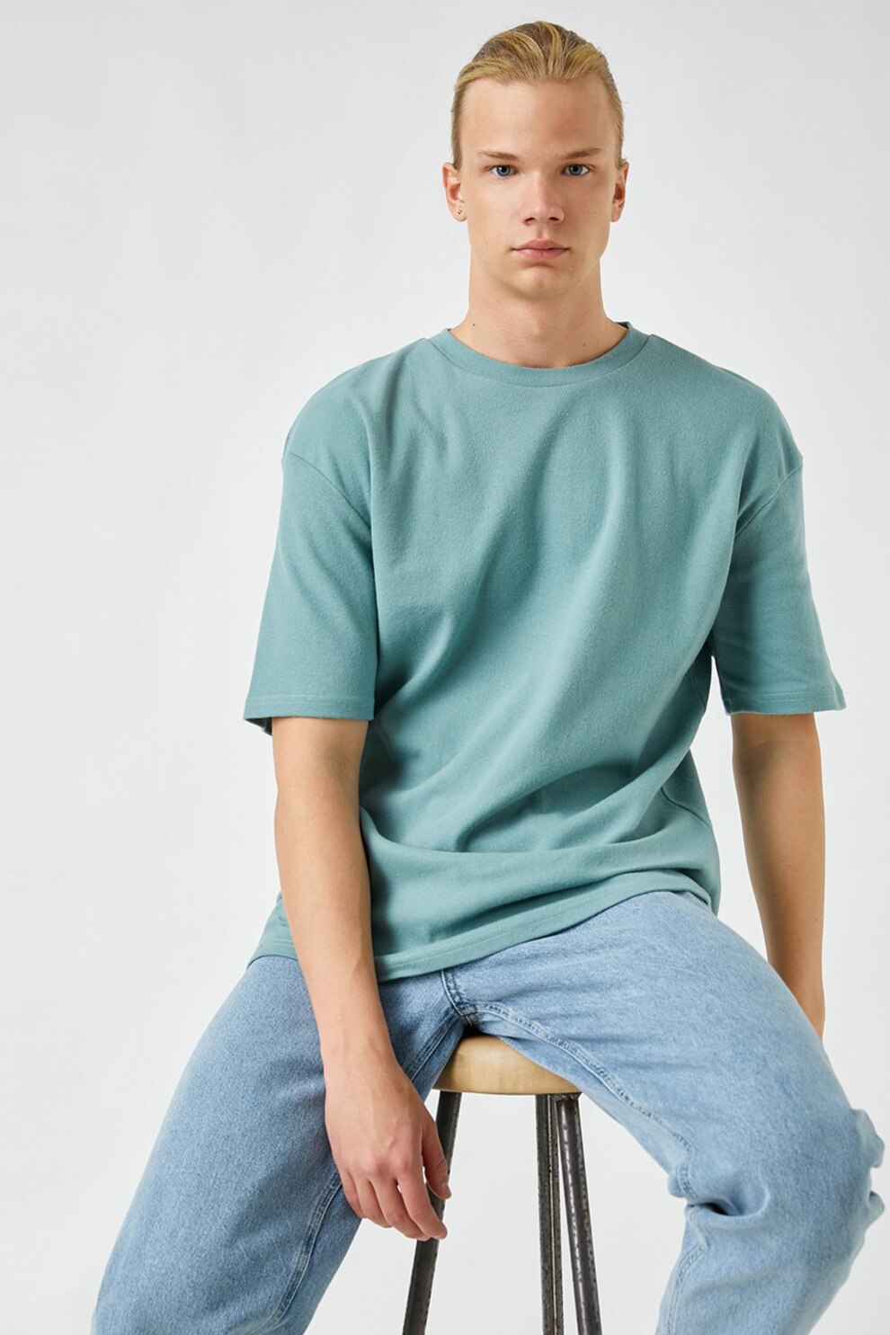 KOTON, Tricou lejer cu decolteu la baza gatului si maneci cazute, Verde menta