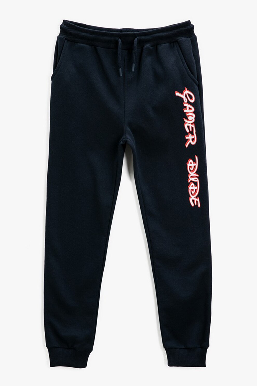 KOTON, Pantaloni sport cu imprimeu text, Bleumarin inchis/Alb/Rosu