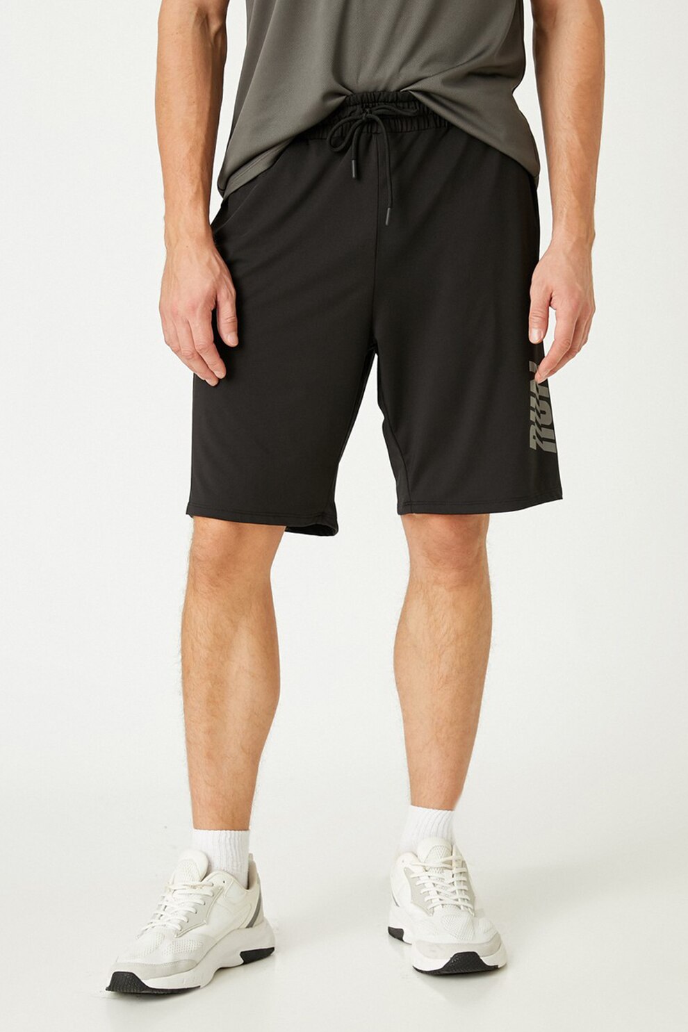 KOTON, Bermude de jerseu cu detaliu cu imprimeu text, Negru/Gri, L