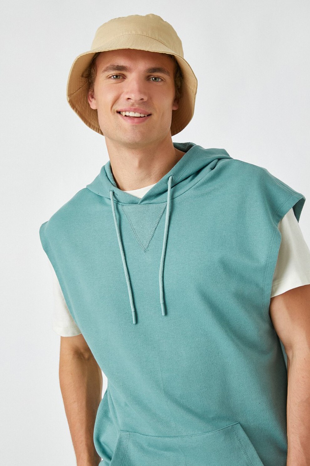 KOTON, Hanorac cu maneci scurte si buzunar kangaroo, Verde menta