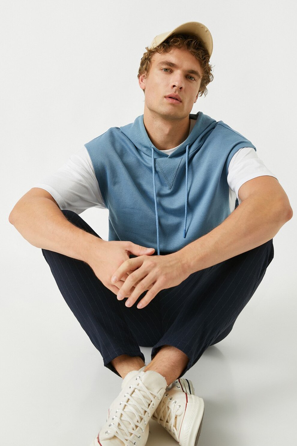 KOTON, Hanorac cu maneci scurte si buzunar kangaroo, Albastru lavanda