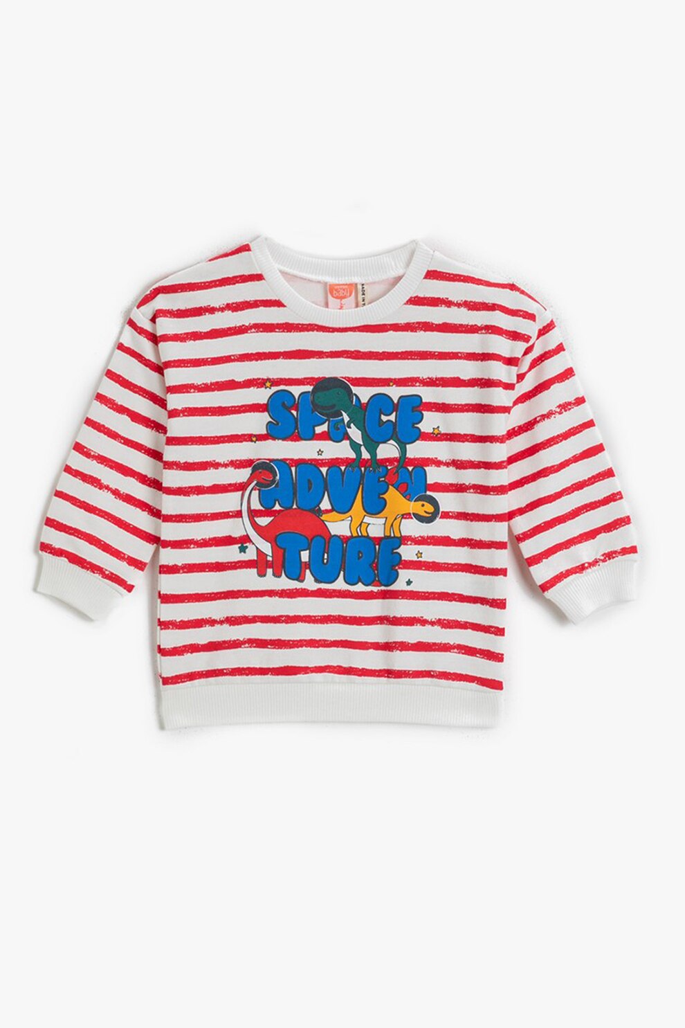 KOTON, Bluza sport de bumbac cu dungi si dinozauri, Alb/Rosu/Albastru