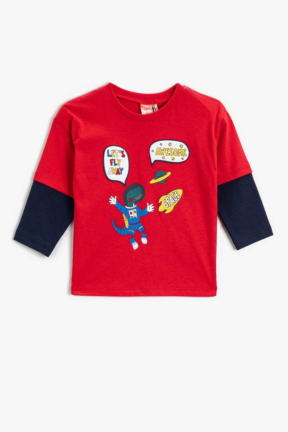 KOTON, Bluza de bumbac cu dinozaur astronaut, Rosu/Negru/Alb