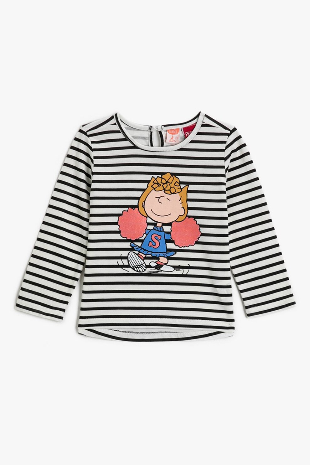 KOTON, Bluza in dungi cu decolteu rotund, Alb/Negru/Portocaliu