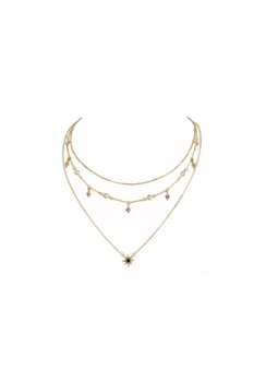 Colier Dama Triplu cu Pandantive Stele, Auriu Colier Dama Triplu cu Pandantive Stele, Auriu