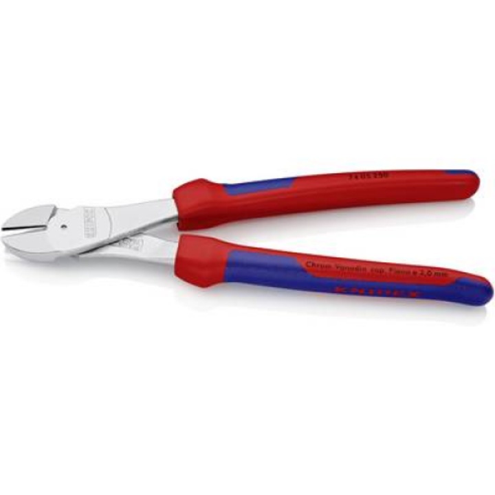 Erőkímélő oldalcsípőfogó, közepes/kemény/zongora huzal max.: O 4,6/3,5/3 mm, Knipex 74 05 250 (74 05 250)