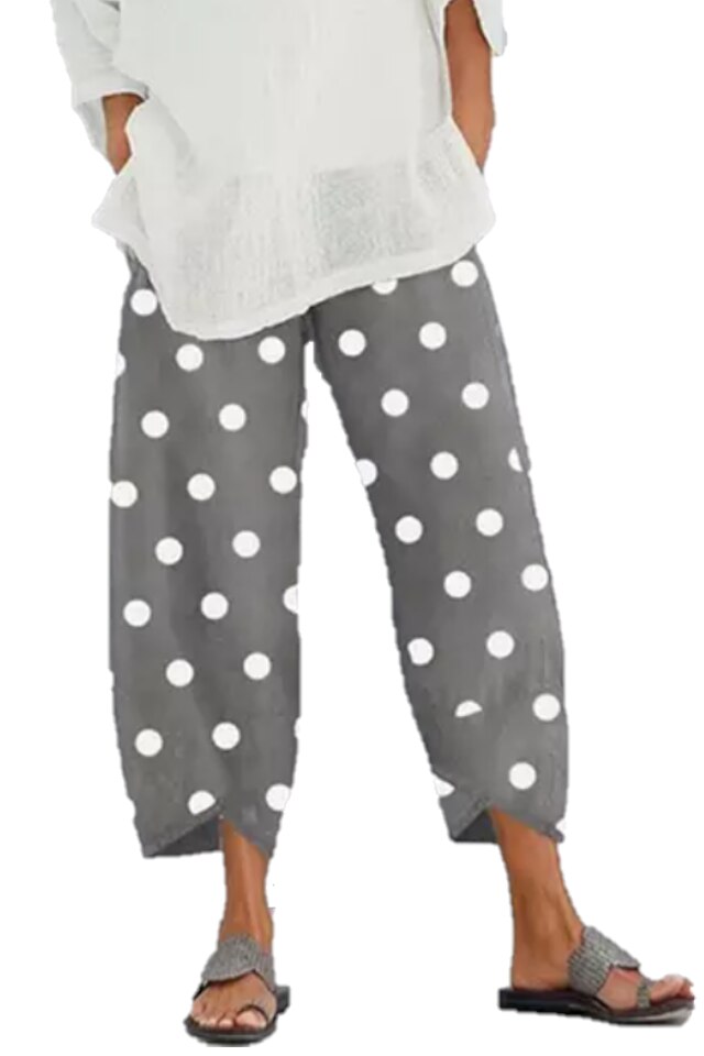 Pantaloni Dame Evazati cu Buline, Gri