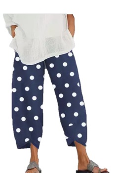 Pantaloni Dame Evazati cu Buline, Albastru Pantaloni Dame Evazati cu Buline, Albastru