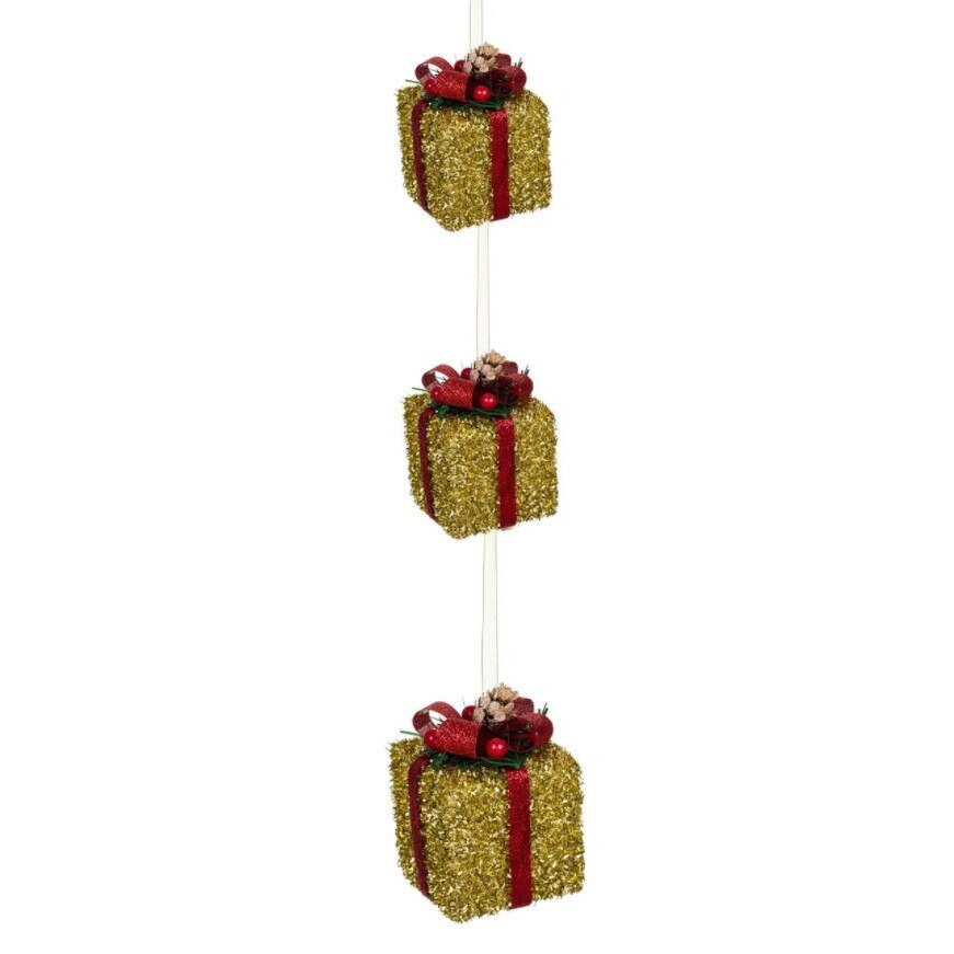 Decoratiune de Craciun, Zola®, care atarna, din cadouri aurii cu panglica rosie, 63 cm