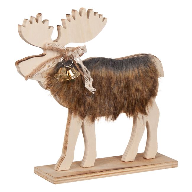 Figurina decorativa, Zola®, din lemn, pentru sarbatori, model ren cu blanita, 22x5x20 cm