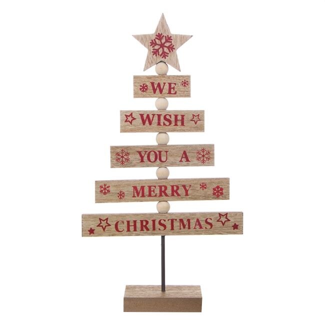 Figurina decorativa, Zola®, din lemn, pentru sarbatori, model bradut, cu mesaj, 30 cm
