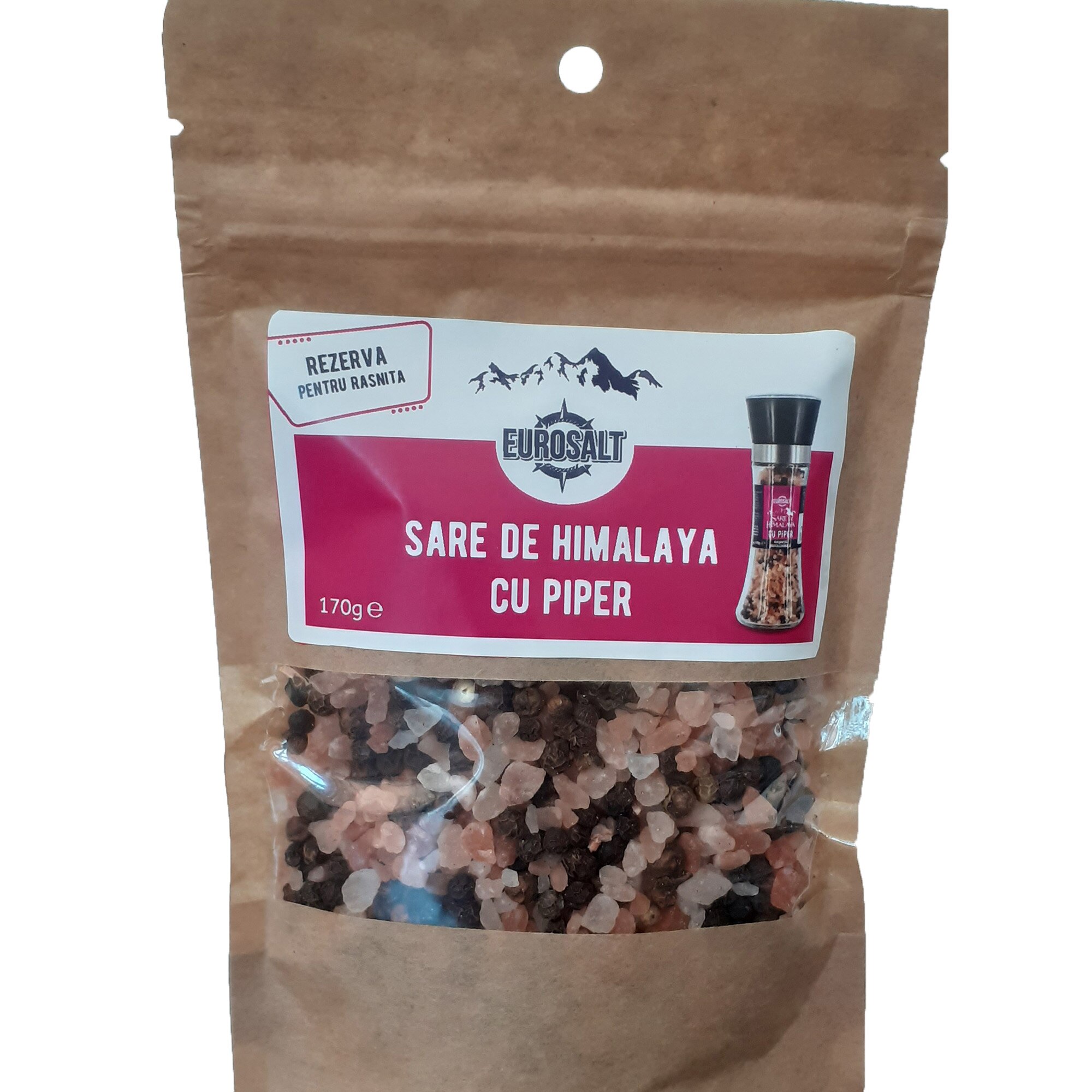 Rezerva rasnita sare de Himalaya cu piper Kraft Eurosalt, 170 g