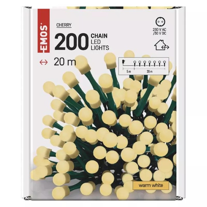Instalatie de Craciun Emos, D5AW03, Cherry, Lumina calda, LED, 20 m, Verde