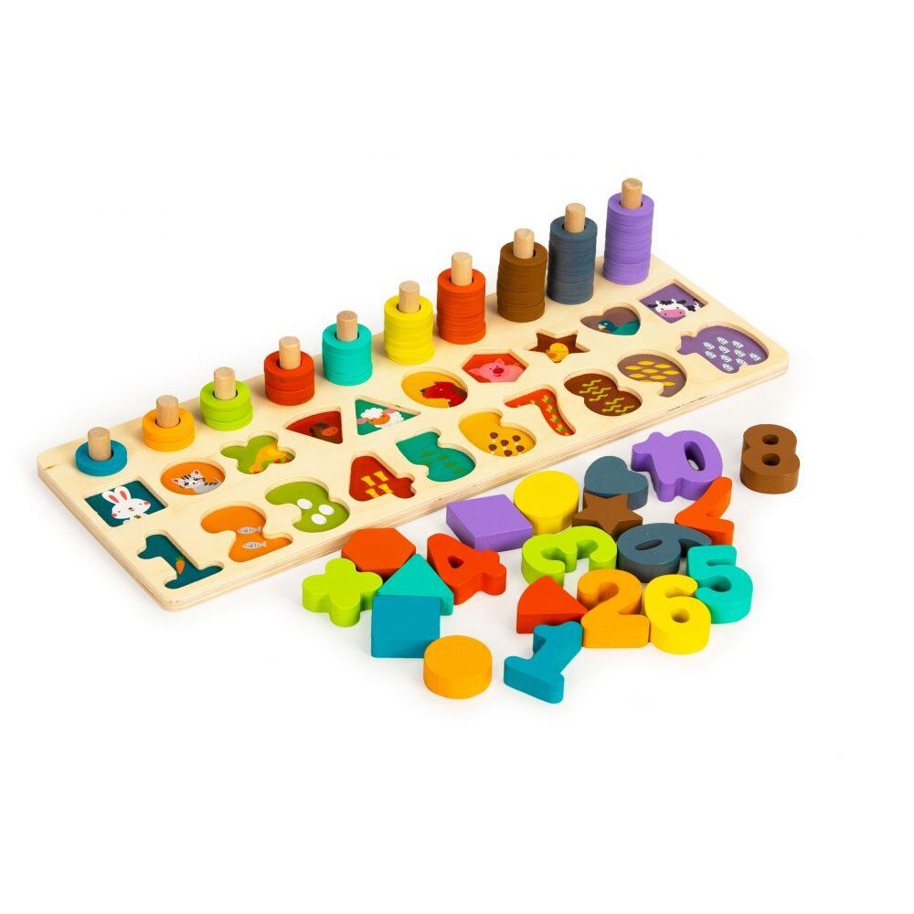 Sortator de lemn, de tip puzzle 3 in 1 pentru copii 41x15