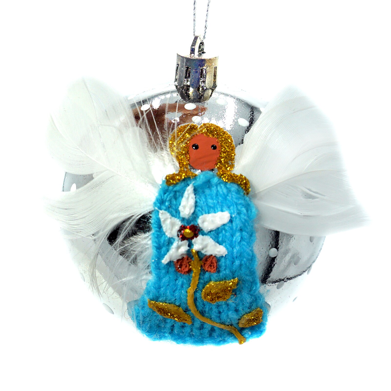 Glob de craciun, handmade Romania, Regalo - Ingeras de craciun, bleu, 8 cm