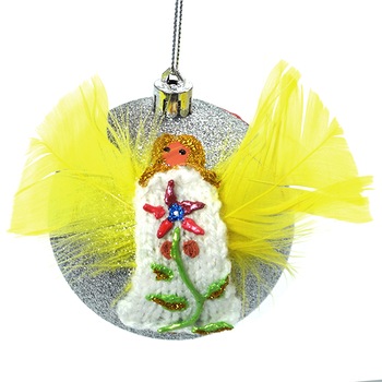 Glob de craciun, handmade Romania, Regalo - Inger cu floare rosie, 8 cm Glob de craciun, handmade Romania, Regalo - Inger cu floare rosie, 8 cm