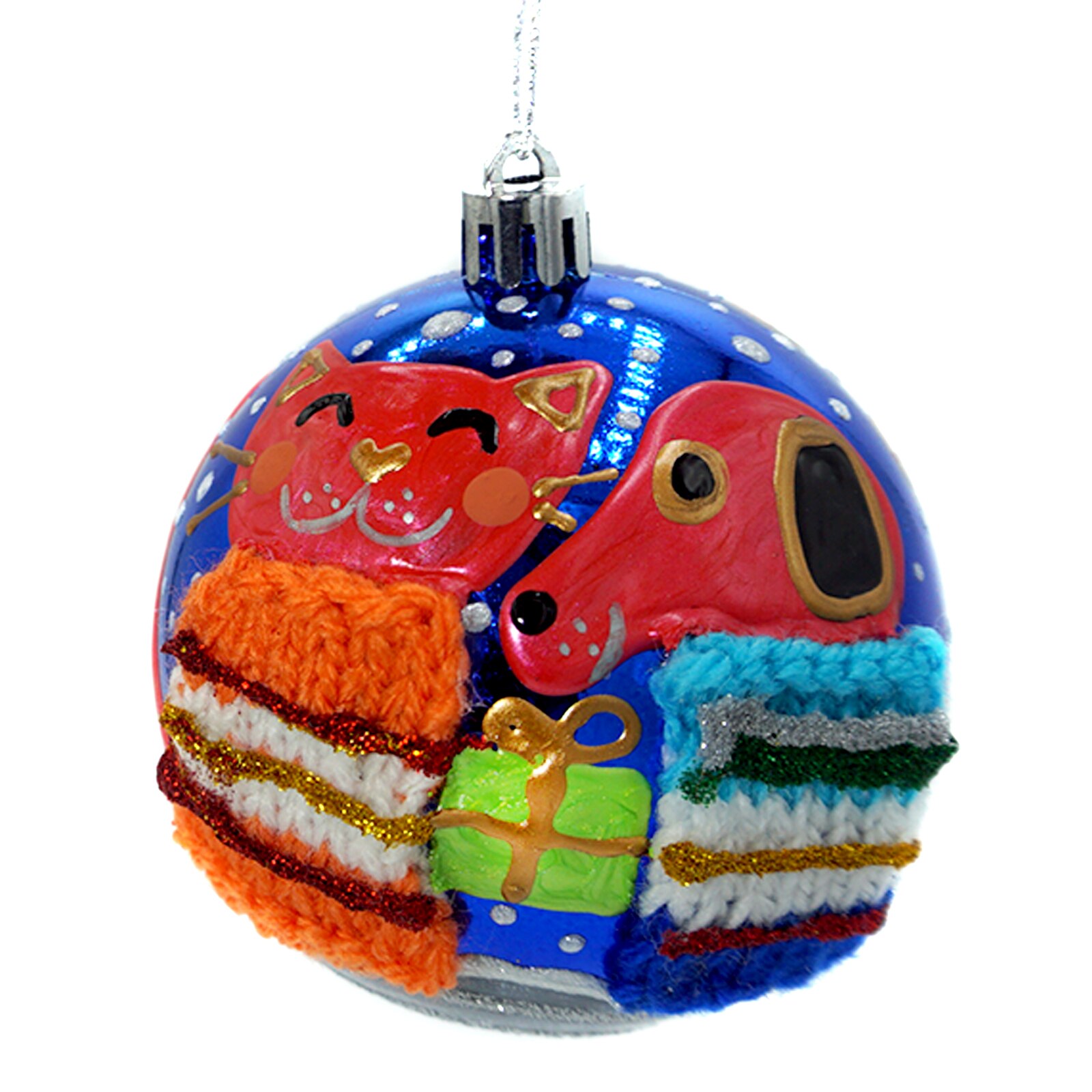 Glob de craciun, handmade Romania, Regalo - Pisica si catel, 8 cm