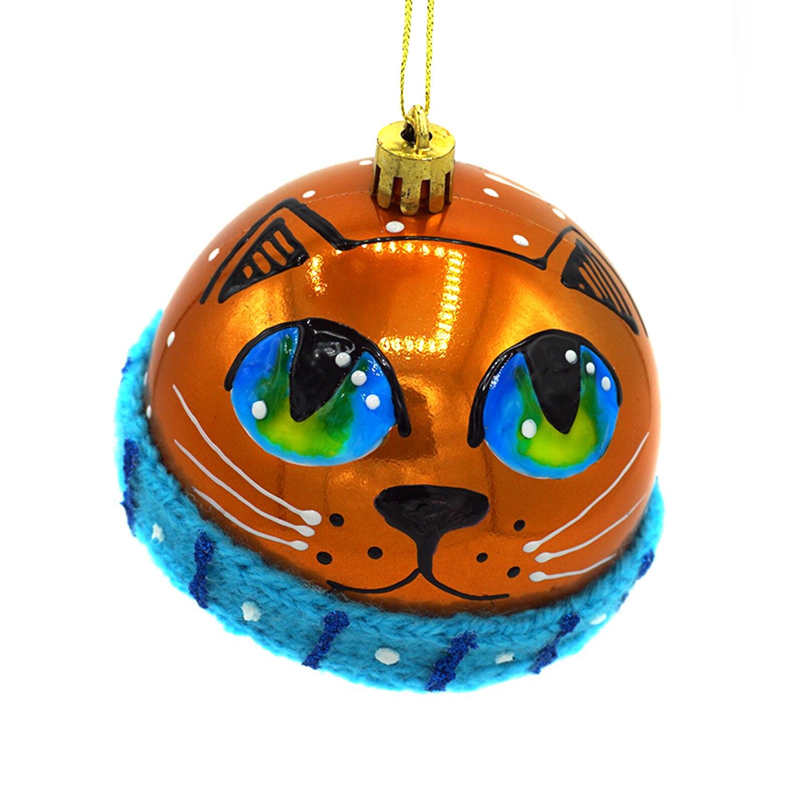 Glob de craciun, handmade Romania, Regalo - Pisica cu fular, 8 cm