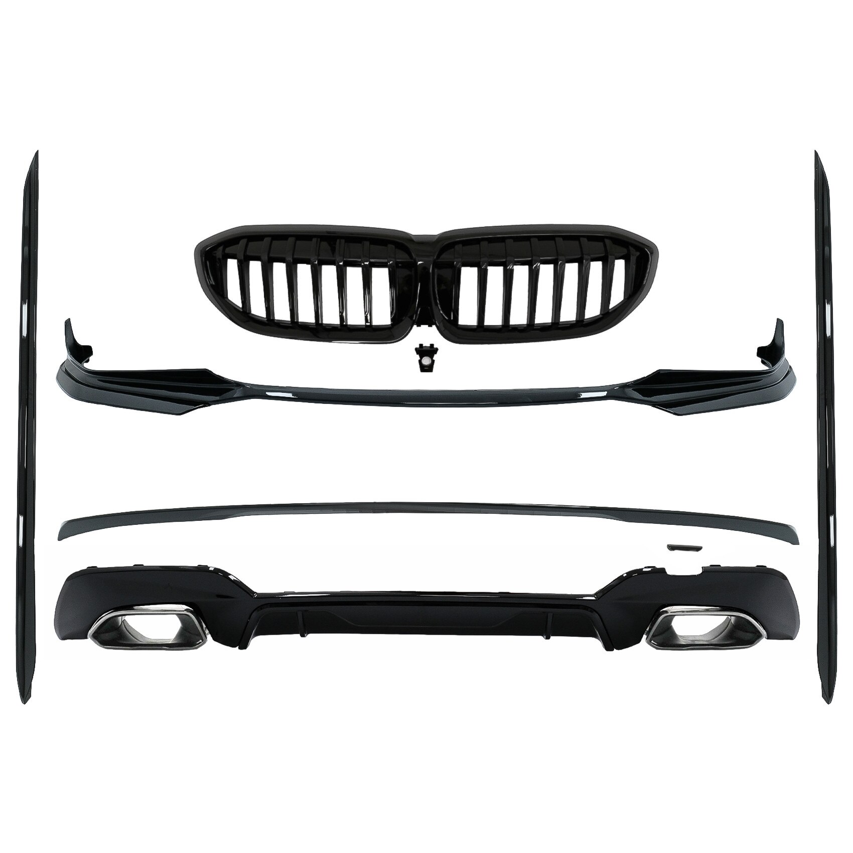 Pachet Exterior Extensii compatibil cu BMW Seria 3 G20 Sedan G21 Touring (2018-2019) M340i Design Negru Lucios (CBBMG20MPS)
