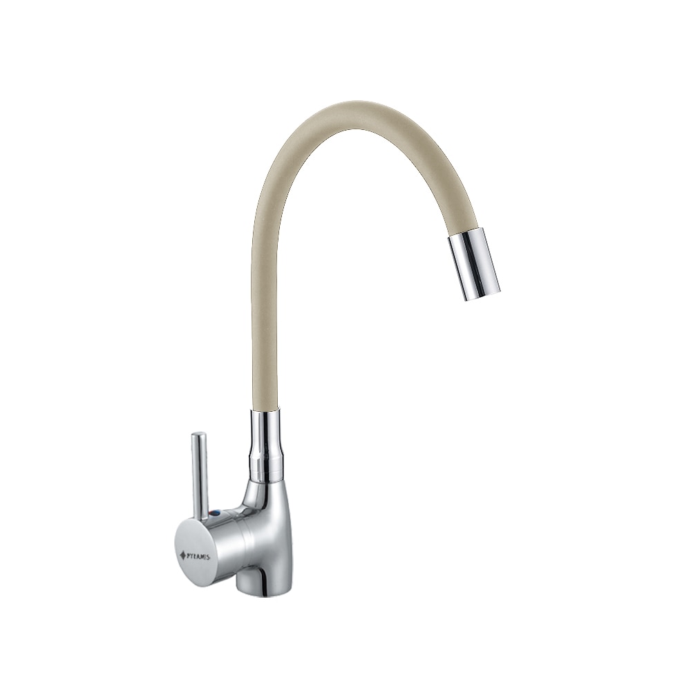 Baterie bucatarie Pyramis ECO FLESSI, monocomanda, pipa flexibila, aerator cu limitare de debit, finisaj silicon beige
