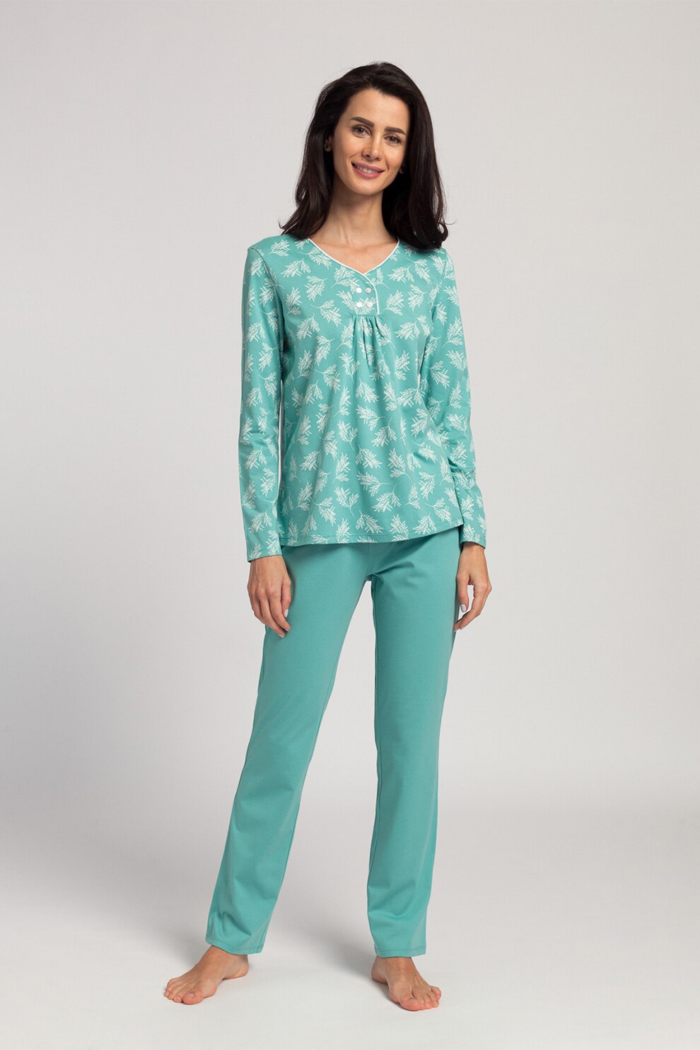 Sofiaman, Pijama din bumbac organic cu imprimeu Deborah, Turcoaz