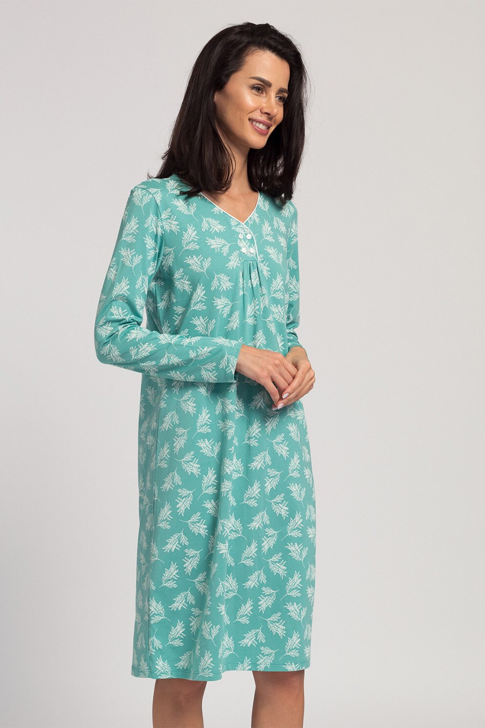 Sofiaman, Camasa de noapte din bumbac organic cu imprimeu Debora, Turcoaz