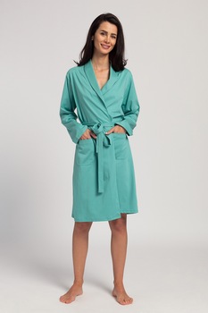 Sofiaman, Halat de baie din bumbac organic cu buzunare aplicate, Turcoaz, L Sofiaman, Halat de baie din bumbac organic cu buzunare aplicate, Turcoaz, L