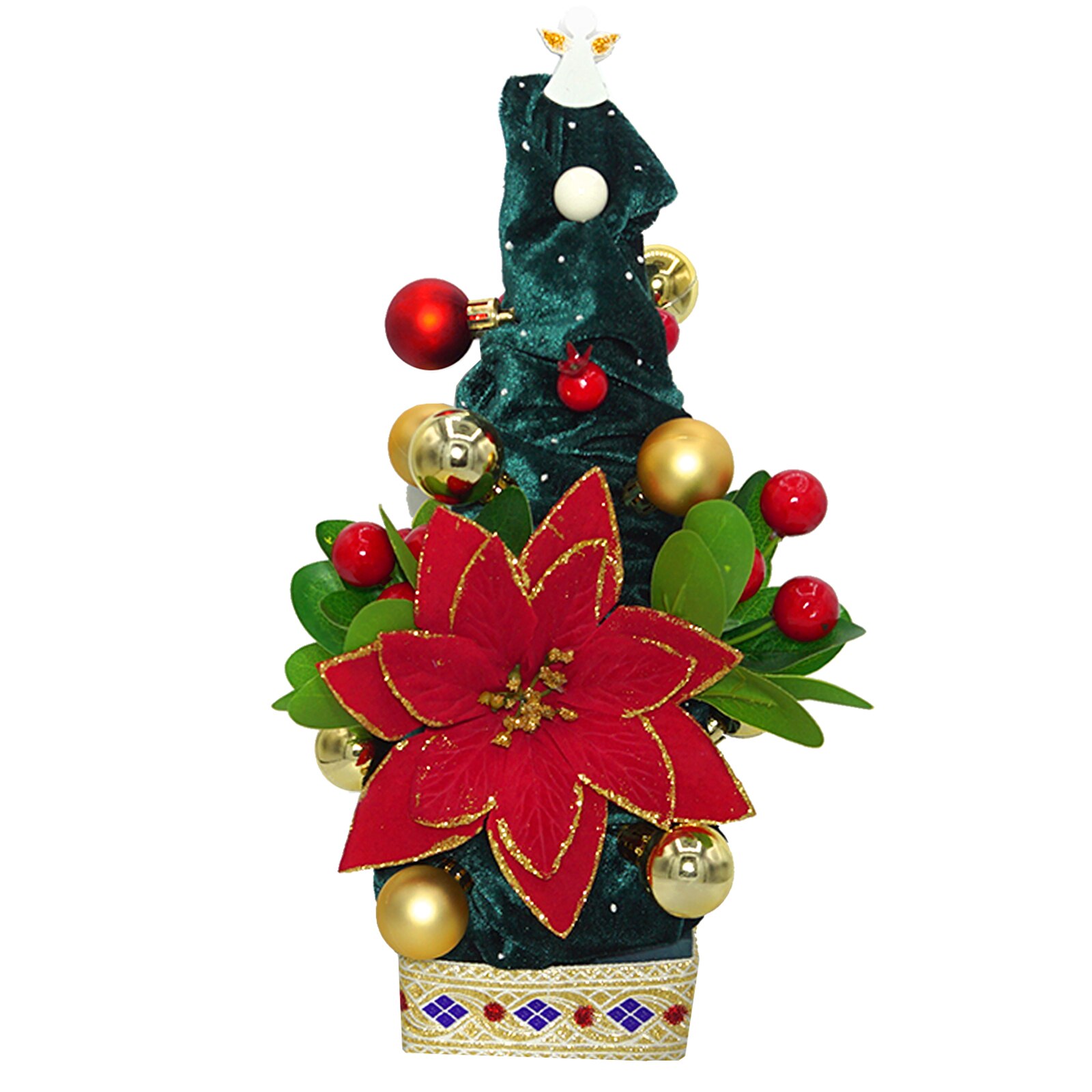 Brad de craciun din catifea, impodobit, handmade, Regalo - Traditie, 33 cm