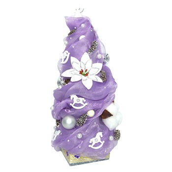 Brad de craciun din organza, impodobit, handmade, Regalo - Ninsoare, 33 cm Brad de craciun din organza, impodobit, handmade, Regalo - Ninsoare, 33 cm