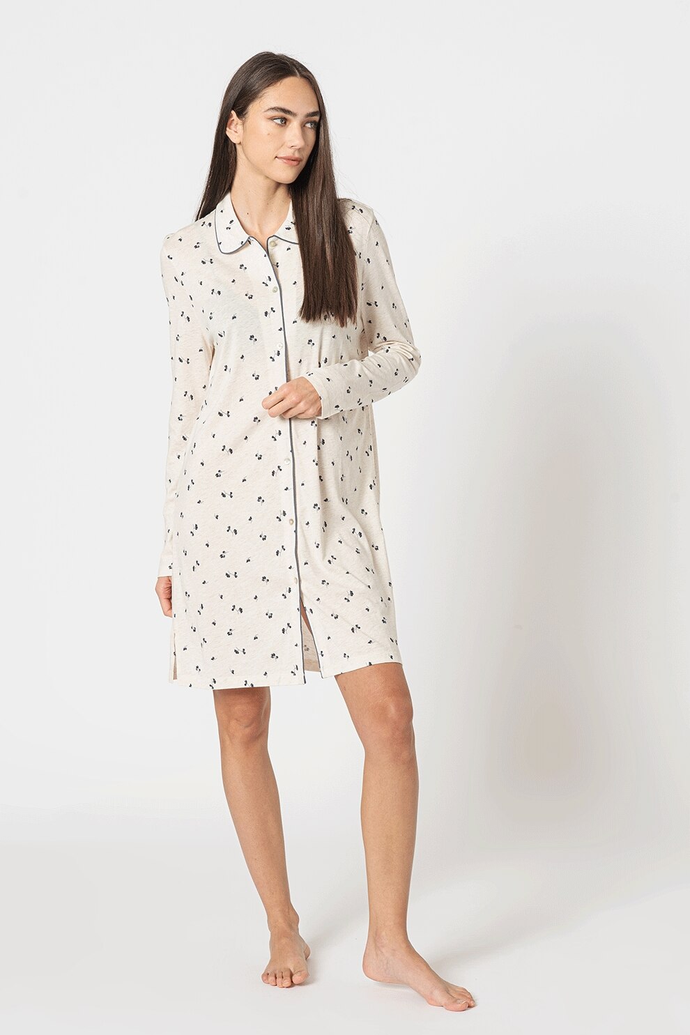 Triumph, Camasa de noapte din amestec de modal Boyfriend, Crem/Bleumarin