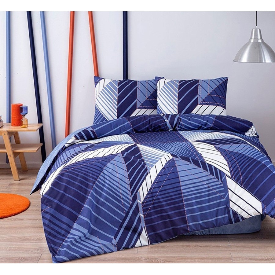 Lenjerie de pat cu elastic pentru saltea de 160x200cm, bumbac 100% ranforce, 4 piese, TAC, Silva Lacivert